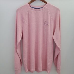 Vineyard Vines Men's Waffle Knit Crewneck with Whale Logo Pink Size Medium